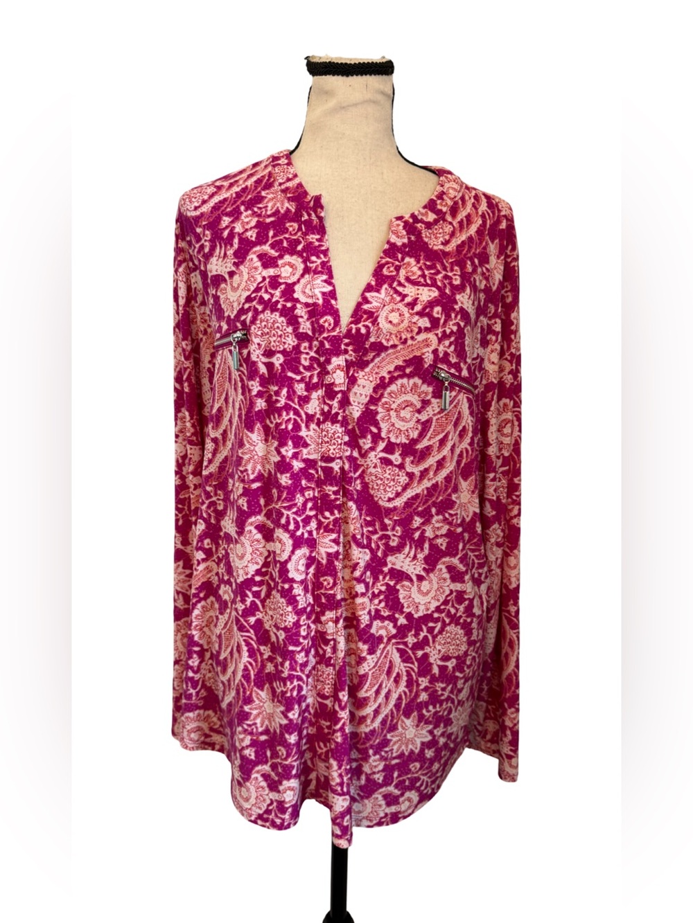 INC International Concepts XXL Pink Floral Paisley Tunic Zip Pockets 24x28